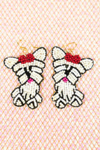 White Yorkie Seed Bead Earrings